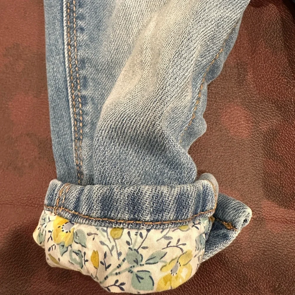 OshKosh B'gosh‎ Light Blue Denim Overalls with Flower Accents 6-9 months